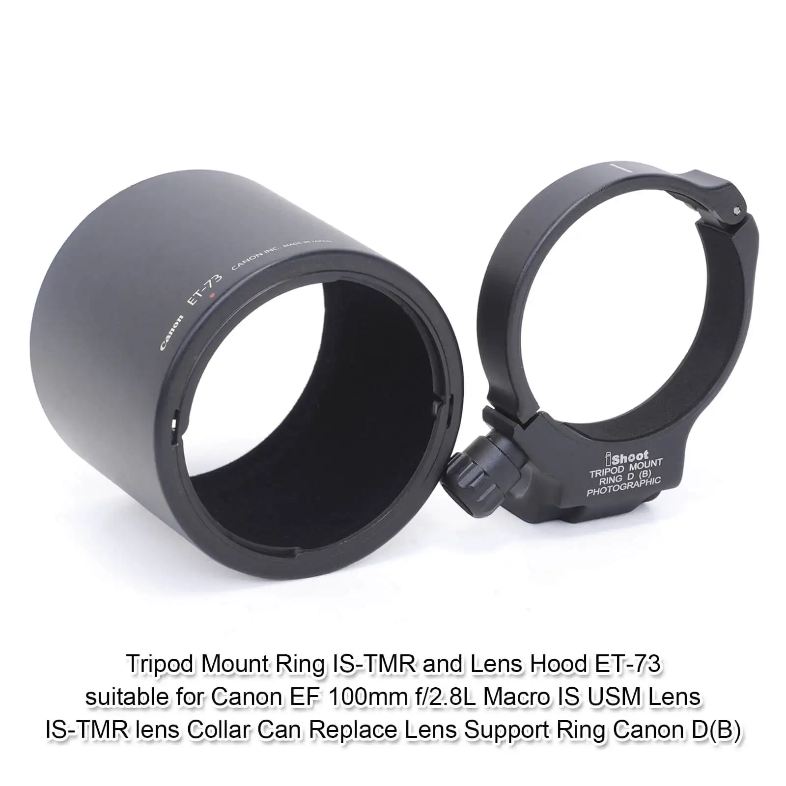 Tripod Mount Ring with 1/4 Screw Hole and ET-73 Front Lens Hood Protective Cover for Canon EF 100mm f/2.8L Macro IS USM Lens