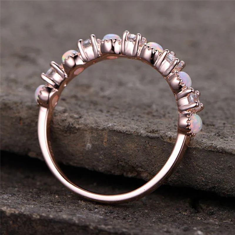 ROMAD CZ Opal Rings Women Wedding Fire Stone Finger Ring Eternity Band for Bridal Engagement Jewelry Valentine's Day Gift R4