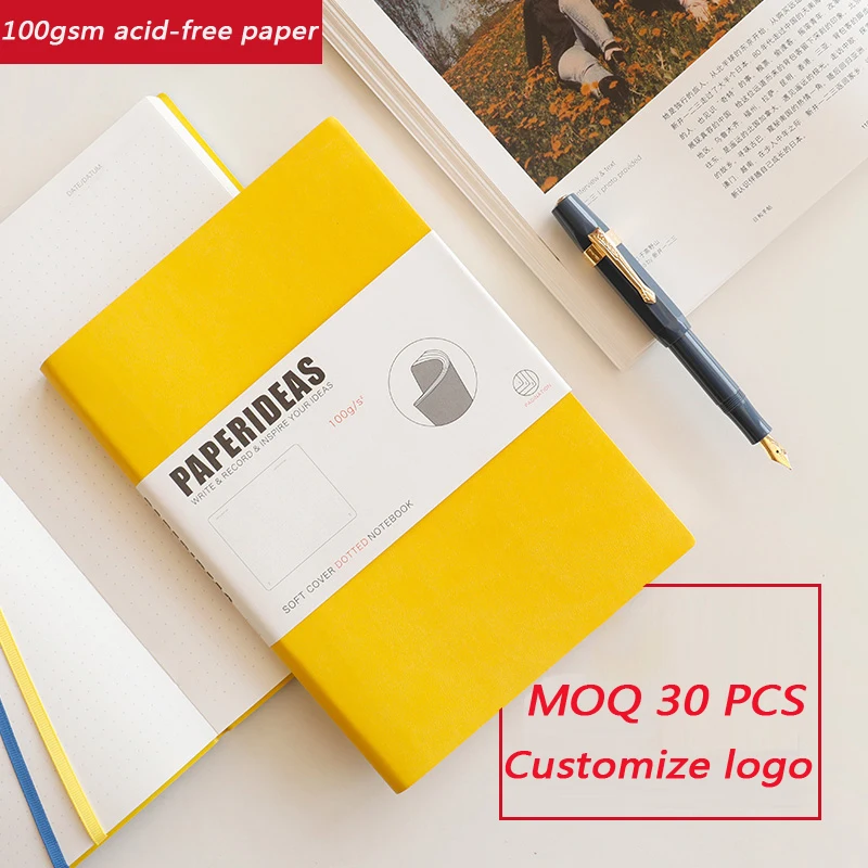 

Soft Leather A5 Office Dotted Bullet Journal Diary Line Grid Blank Pages Notebook for School Notepad Customize Logo C20 D30