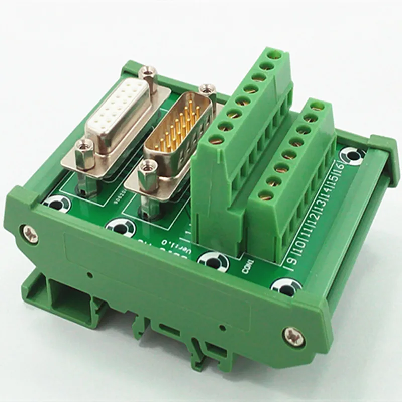 

DB15 D Sub DIN Rail Mount Interface Module, Male / Female, Breakout Board.