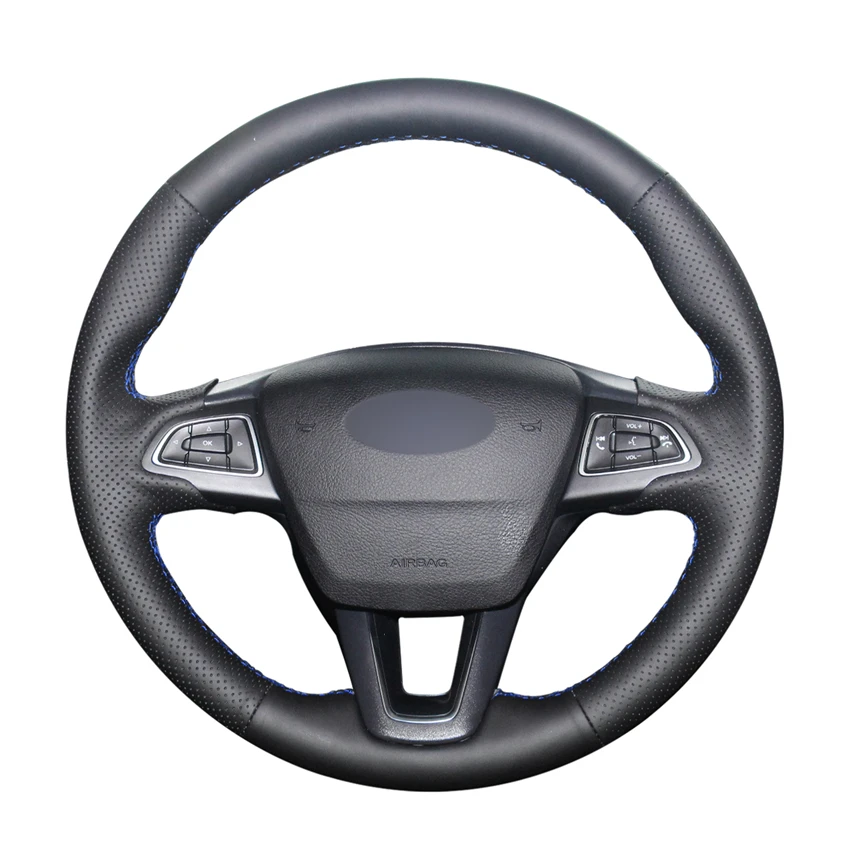 

Hand-stitched Black PU Artificial Leather Car Steering Wheel Cover for Ford Focus 3 2015-2018 Kuga 2016-2019 Escape C-MAX