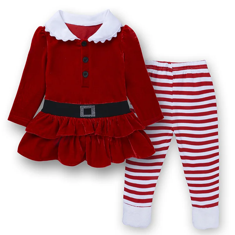 Вельветовые Рождественский костюм для маленьких девочек Костюмы комплекты красные зимние для девочек 2 шт одежда костюм дети перемычки