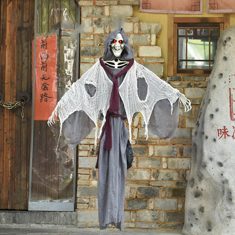 

Scary 2.1m Big Hanging Screaming Bright Eyes Witch Ghost Prop Voice Haunted House Escape Uttering Pendants Halloween Decorations