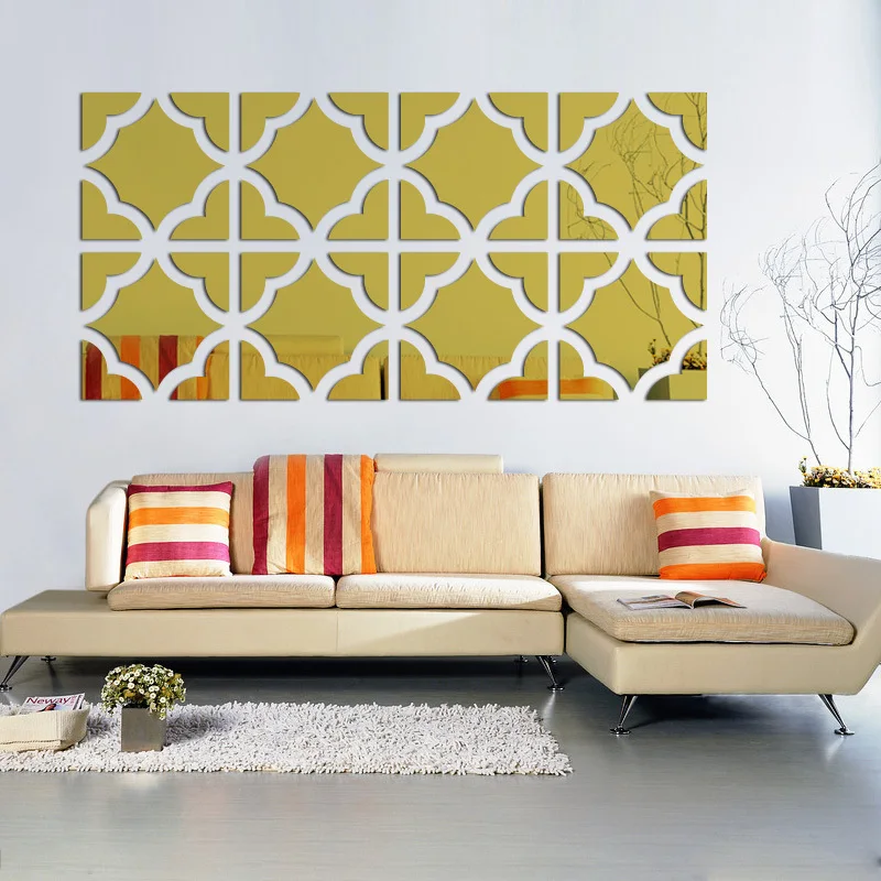

hot new big 3D wall stickers decor modern acrylic home large mirror wall sticker still life surface diy real