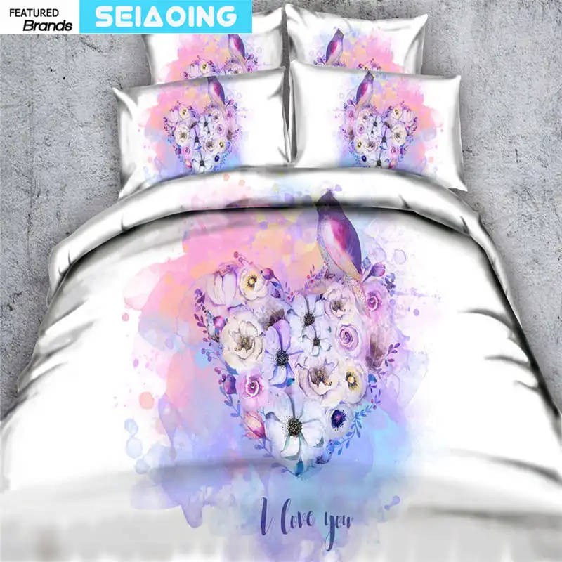 heart flower wedding bedding set 3/4pc 3d quilt/duvet cover single twin full king size bed spreads girls colorful decor no sheet