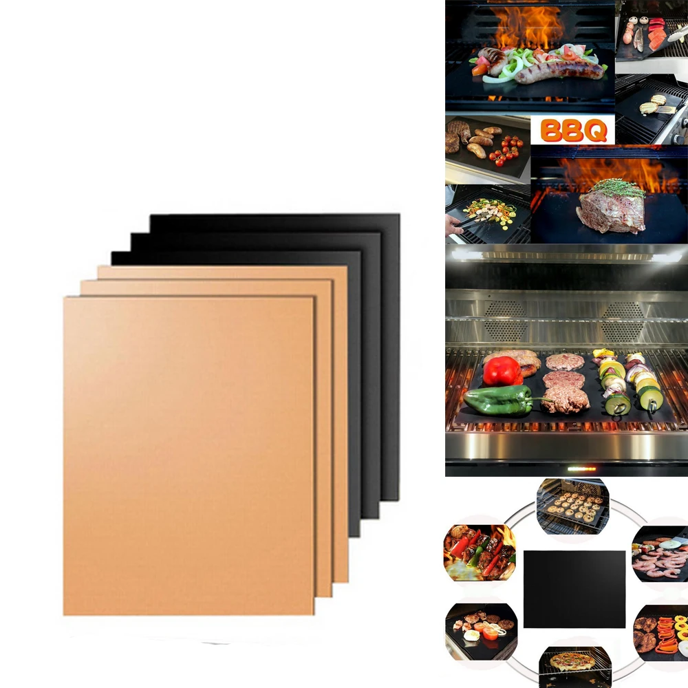 

BBQ Grill Mat Copper Heat Resistant Bakeware Mat Non-stick Barbecue Roast Sheet Easy Clean Grill Pad Reusable BBQ Tool 3