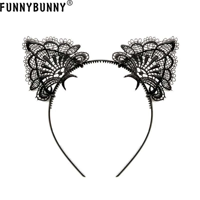 

FUNNYBUNNY Sexy Lace Cat Animal Ear Headband kitten Halloween hair band accessory costume Masquerade props headband