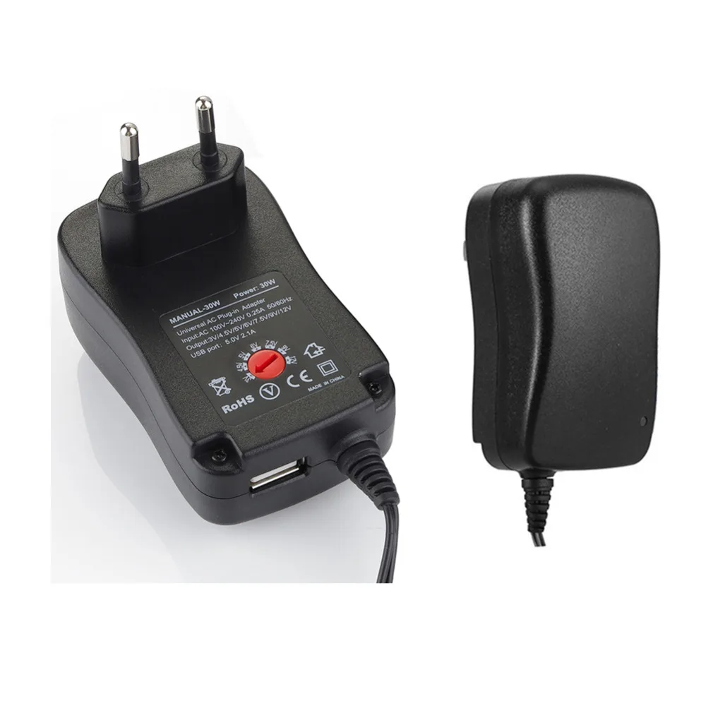 

Newest 100-240V TO 3V,4.5V,5V,6V,7.5V,9V,12V 30W Universal Adjustable AC/DC Charger Adapter Switching Power Supply +5V USB Port