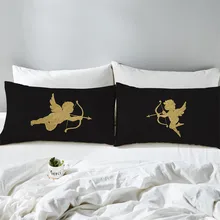 Eros Cupid Print Lovers Pillowcase Golden Silver Lock Key Print Couples Pillow Case 100% Polyester Pillow Cover Wedding D35