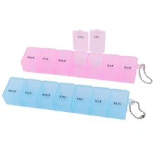 HHFF 2 шт Пластиковый переносной Чехол-органайзер для таблеток 7 дней, голубой розовый цвет