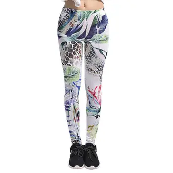 

Womens Casual Yo-ga Plate Printing White Skinny Leggings Slim High Waist Ladies Pencil Trousers