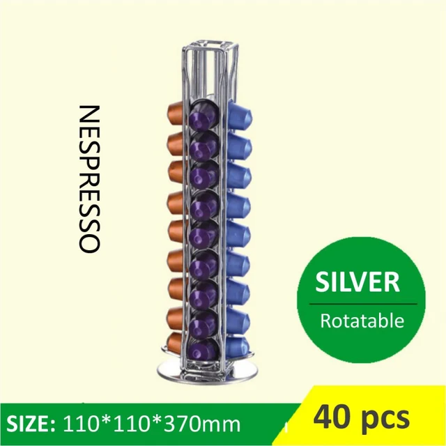 Best Offers Rotatable 40 Cups Nespresso Capsule Storage Rack Rotary Coffee Pod Holder Tower Stand Iron Coffee Pods Shelves Stainless Steel