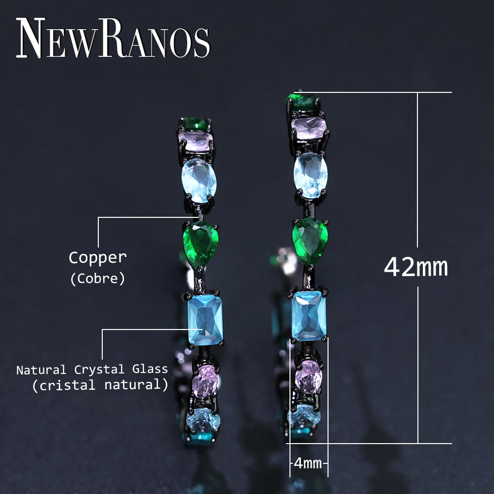Большие серьги-кольца Newranos, Разноцветные серьги с натуральным кристаллом, большие круглые массивные серьги, ювелирные изделия EFX001442