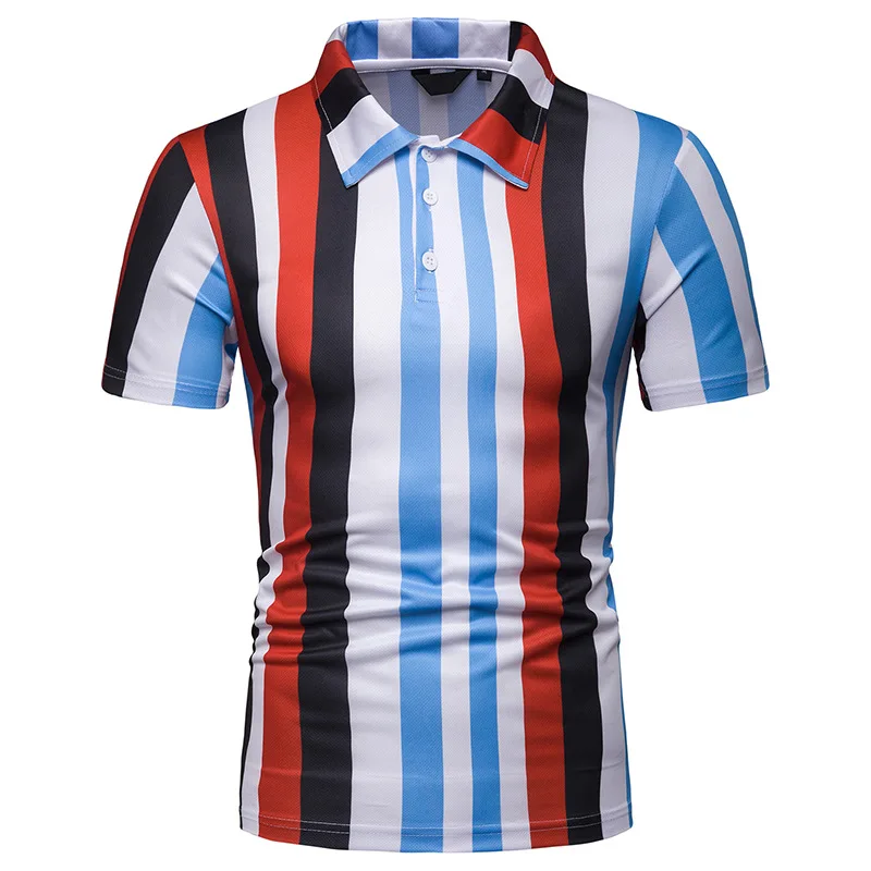 

DropshippingSummer Men's Short Sleeve T Shirt Men's Contrast Stripe Slim Lapel Casual T-Shirt ,US SIZE