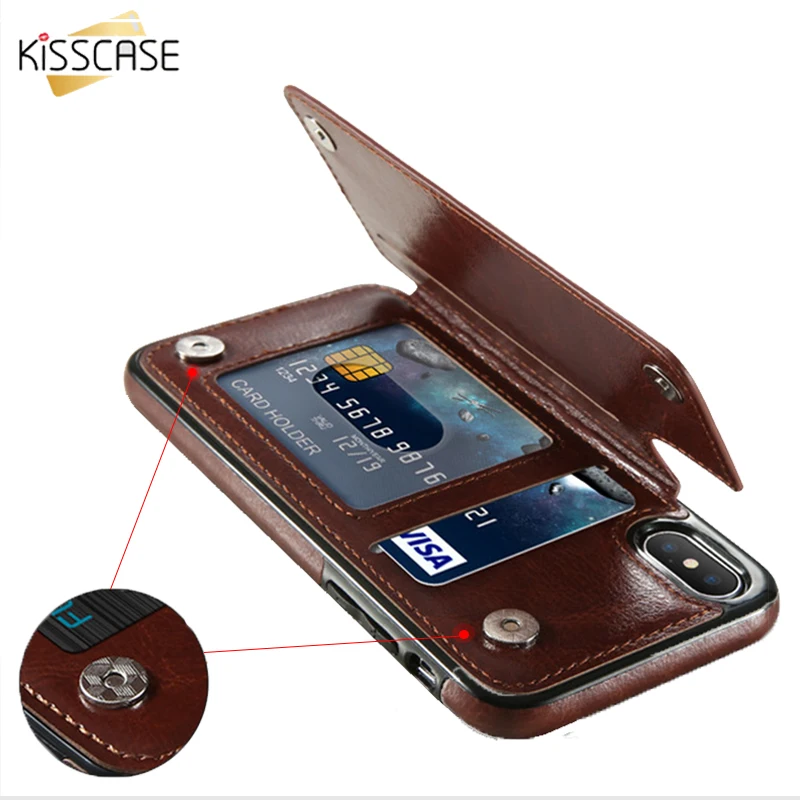 KISSCASE Retro PU Leather Case For iPhone 7 8 XR XS Max font b Card b