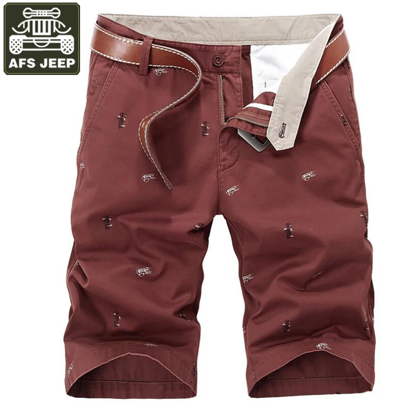 

AFS JEEP Cargo Shorts Men Print Bermuda Moletom Masculino Summer Casual Cotton Short Masculino Shorts Plus Size 30-44 No Belt