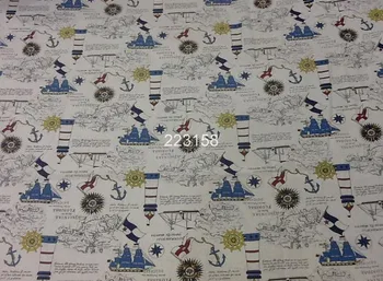 

cotton & linen freeship for 5*1.5m tolie fabric sailing world style printed for cushion,bag,table cloth,napkin,tea towel.zakka