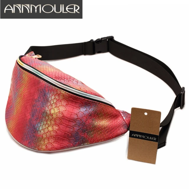 Annmouler New Pack Women Handbag Laser Zipper Purse Snake Annmouler New Pack Women Handbag Laser Zipper Purse Snake Pattern Waist Bag Las Belt