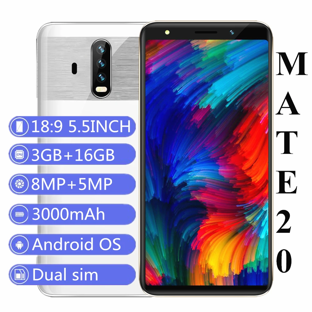 Smartphones 3G RAM 16G ROM Android Mobile Phones 8MP+5MP Camera 720P HD ...