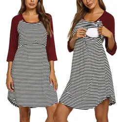2019 повседневные платья для беременных кормящих грудью одежда осень 3/4 рукав свободные короткие женские топы для кормящих женщин платье