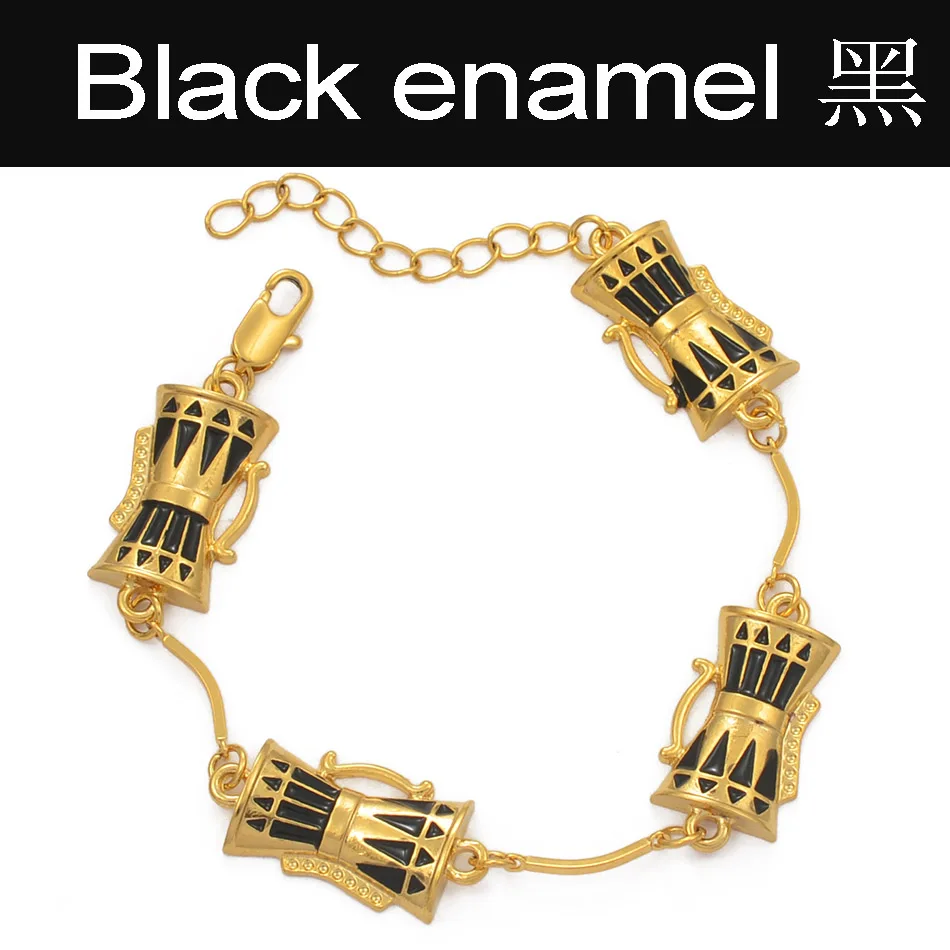 Anniyo 21cm Black Enamel Drum Charm Bracelets PNG for Women or Teenage Girls Papua New Guinea Kundu Jewelry Gifts#017216 - Окраска металла: Black enamel