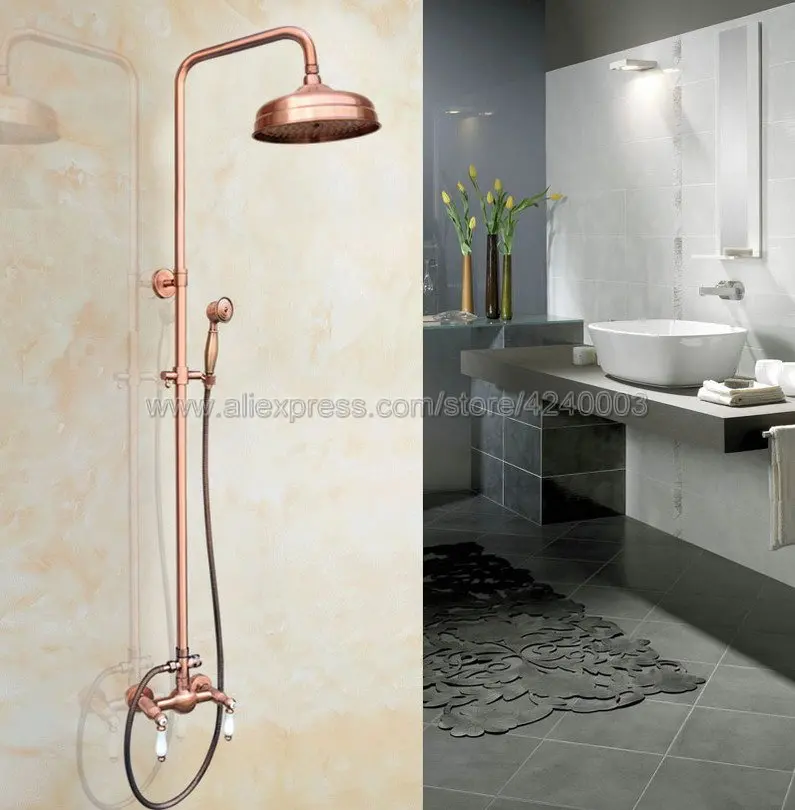 

Antique Red Copper Wall Mounted 8" Round Rain Shower Head Hand Shower Sprayer Mixer Tap Krg581