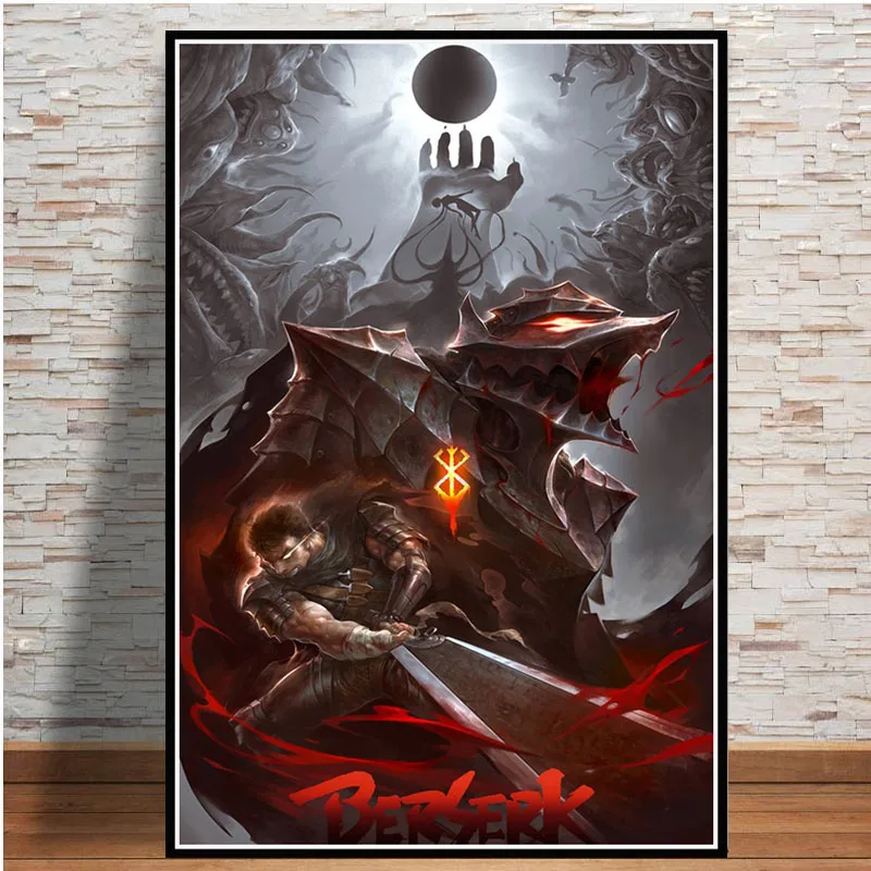Горячая красный Berserk Япония аниме мультфильм комиксы плакат и принты стены искусства холст живопись настенные картины для гостиной домашний декор