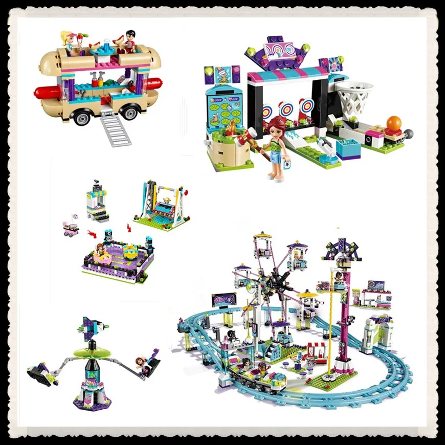 font b LEPIN b font 01008 01007 01006 01009 Friends Amusement Park Roller Coaster Building