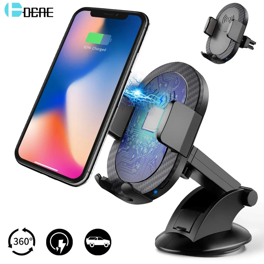 

DCAE Qi Car Wireless Charger Holder Charging Air Vent Car Mobile Phone Mount Stand for Samsung S9 S8 Plus iPhone 8 X XS Max XR