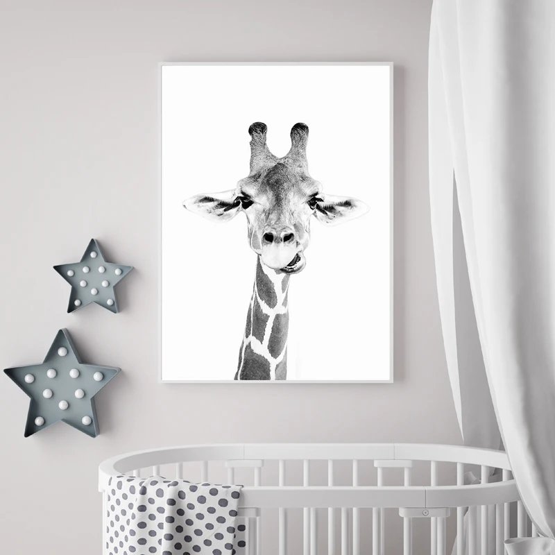 Black And White Giraffe Picture Canvas Art Prints Baby Room Decor