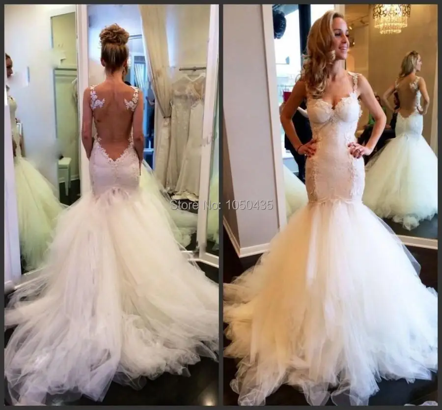 Very Sexy Wedding Dress 2015 Low Cut Back Tulle Vestido De Noiva White