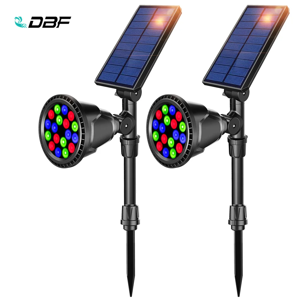[DBF]Solar Powered 18 LED RGB Lamp Adjustable Colorful Solar Spotlight In-Ground IP65 Waterproof 7 Color Outdoor Landscape Light