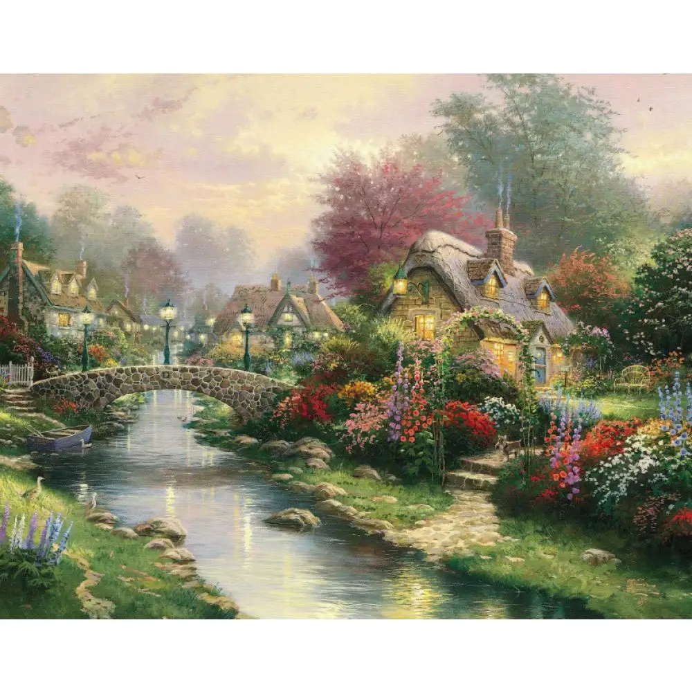 

Hand painted contemporary art Landscapes Lamplight Bridge oil paintings on canvas beautiful pictures artwork for wall decor