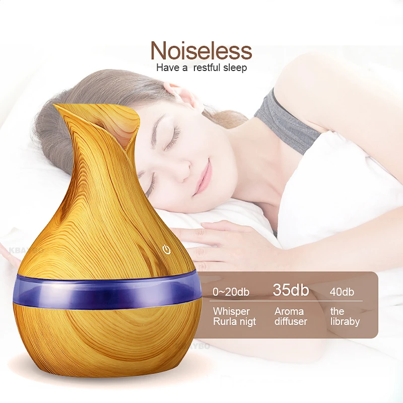 Online KBAYBO 300ml USB elektrische Aroma Ätherisches Öl Diffusor Ultraschall luftbefeuchter Holzmaserung Led leuchten aroma diffusor für home