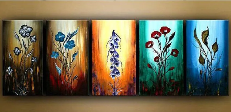 

Hand Painted Abstract Flower Oil Paintings on Canvas Modern Home Decor Colorful Pictures 5 Panel Floral Wall Painting Arts Set