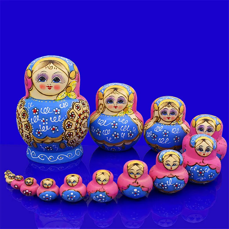 Mnotht 15 Layer Dry Basswood Russian Nesting Dolls Blue& Pink Eudcation