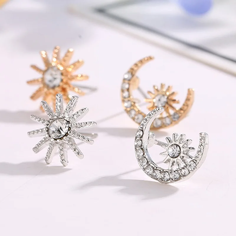 

Timlee E075 New Cute Star Moon Asymmetric Earring Temperamental Rhinestone Alloy Studs Earrings Popular Jewelry Wholesale