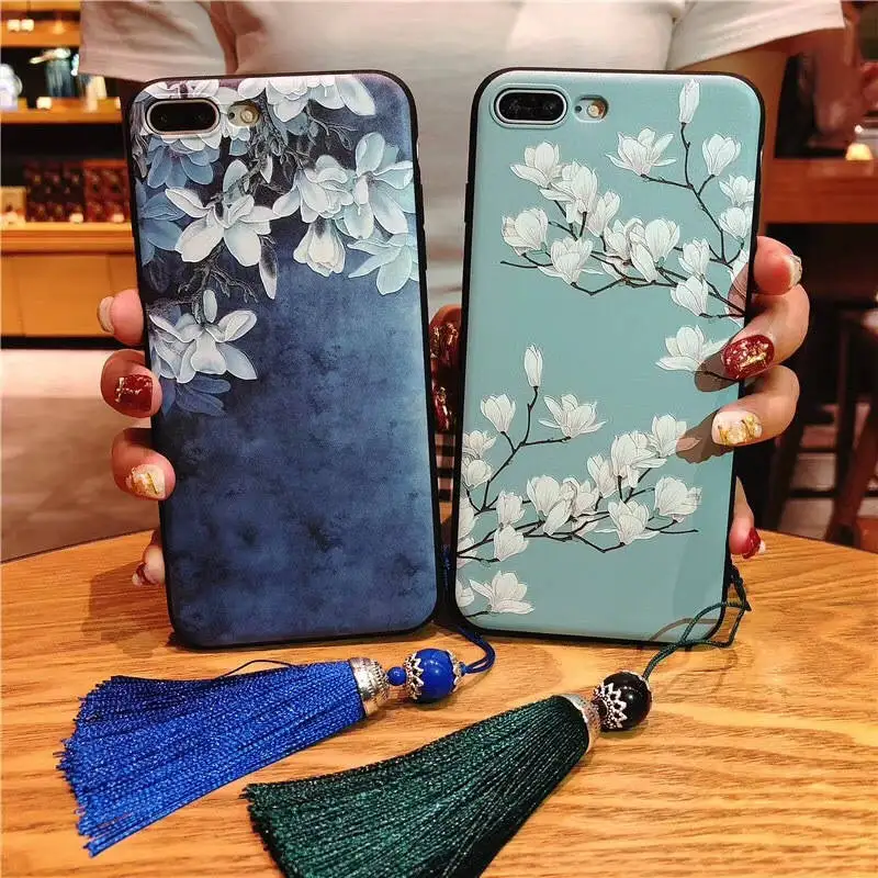 Китайский стиль кулон для Iphone 6 6s 7 8P X Xs Xr Max белый Lotus Drop Чехол мобильного телефона |