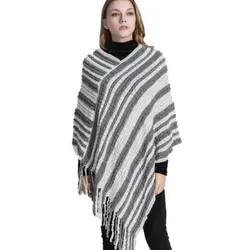 Осенне-зимний женский кашемировый шарф с кисточками Сексуальный Плюс Размер полосатый строченный пуловер с кисточками Шаль женские