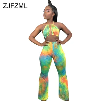 

Tie Dyeing Print Rompers Women Jumpsuit Waist Band Cut Out Backless One Piece Overall Summer Halter Sleeveless Bodycon Bodysuit