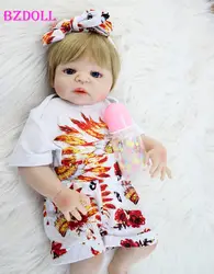BZDOLL 22 "полный силиконовая кукла-младенец для девочек Bebe, живой реалистичные новорожденные дети милая кукла-девочка подарок