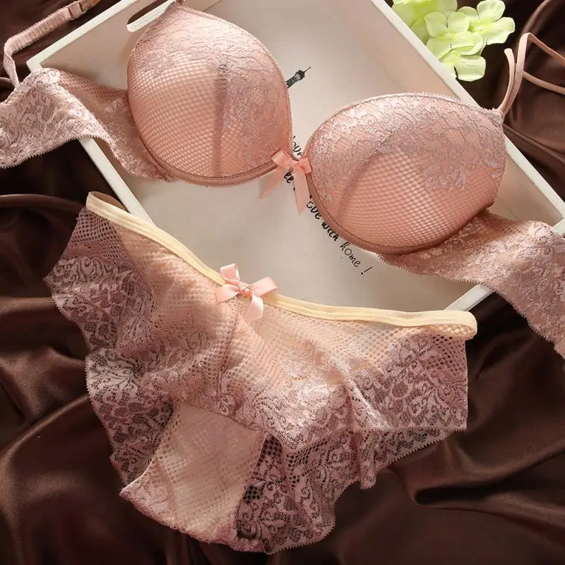 Sexy Elegant Lace Embroidery Bra and Panty Set Women Bra Underwear Lady Push Up Bra Lingeries Set Brief Set Red Purple White