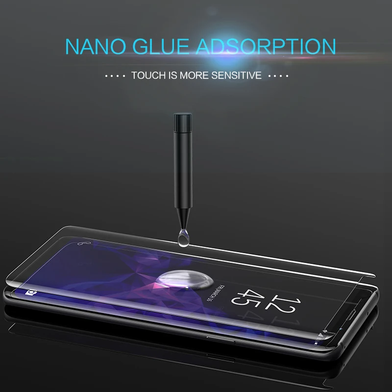 

2018 UV Glue Screen Protector For Samsung Galaxy S7 Edge S8 S9+ Plus Note8 Note 9 Tempered Glass Full Cover 1 Ultraviolet Light