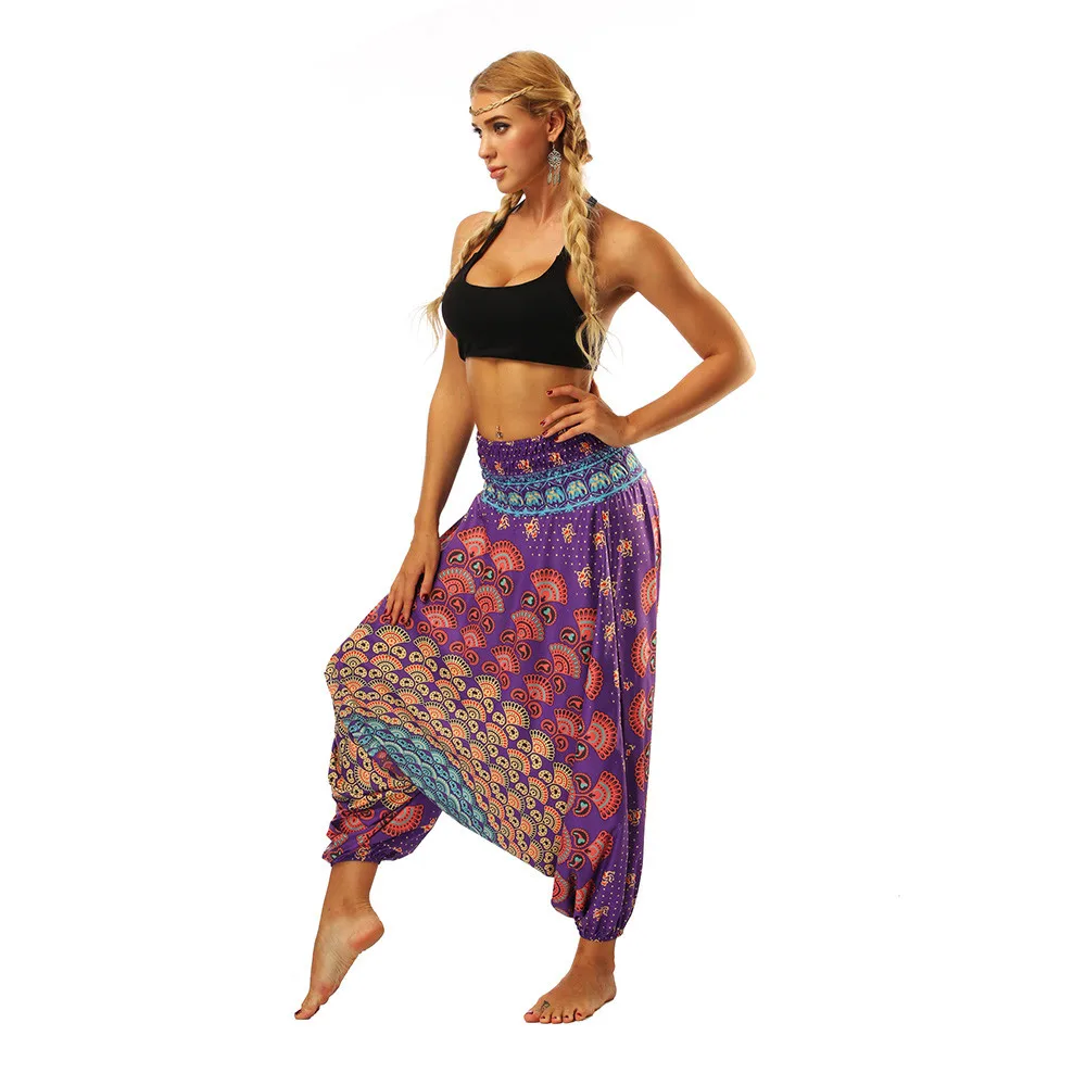 Летние Новые Модные женские повседневные богемные летние свободные широкие брюки для йоги Boho Aladdin Комбинезон гарем брюки оптом