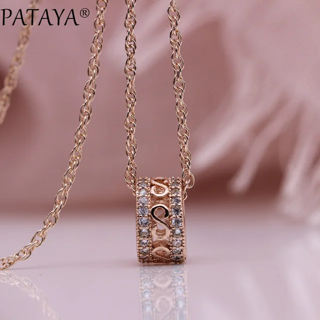 PATAYA-collares largos con incrustaciones de microcera para mujer, gargantillas huecas de lujo, colgantes de boda de circón Natural de oro rosa 585, joyería de moda para mujer PATAYA-collares largos con incrustaciones de microcera para mujer, gargantillas huecas de lujo, colgantes de boda de circón Natural de oro rosa 585, joyería de moda para mujer