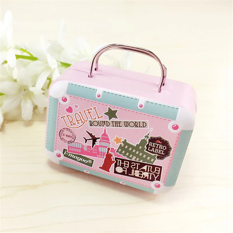 

2pcs Mini Storage Tin Box Retro Suitcase Handbag Small Rectangular Candy Box Small Iron Container