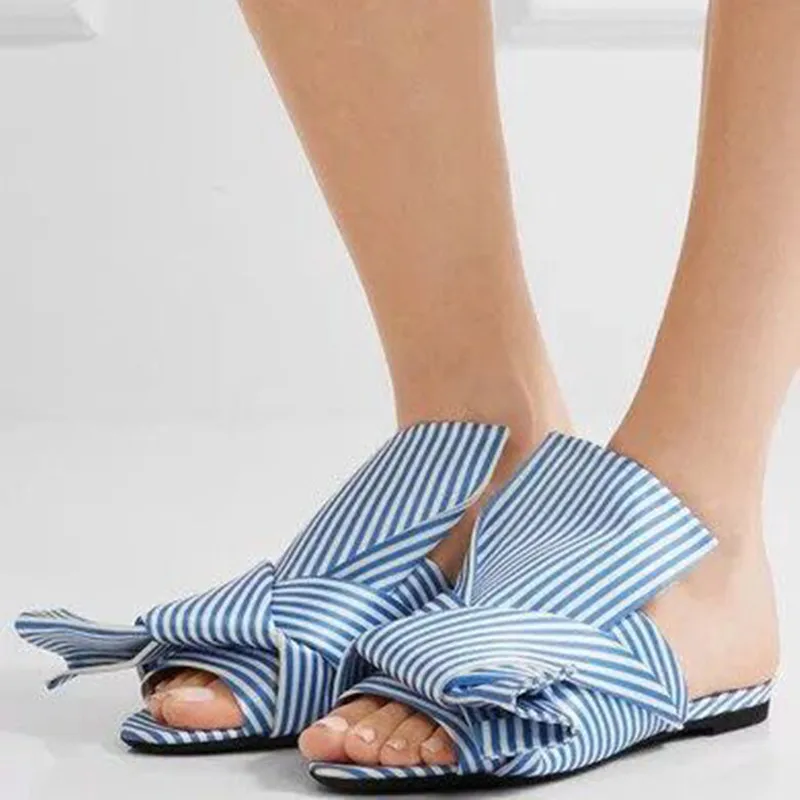 

New Style Butterdly Knot Gingham Silk Summer Gladiator Women Slippers Basic Style Indoor and Outdoor Vacation Pop Women Shoes