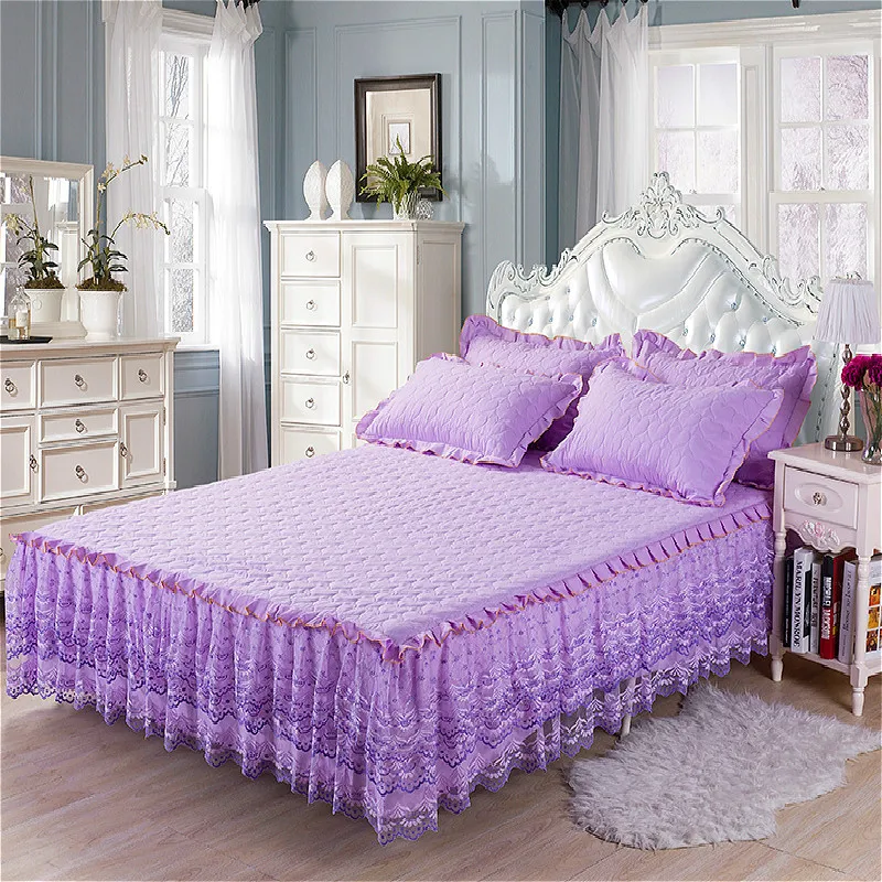 Комплект постельного белья из хлопка розового, фиолетового, серого цветов, односпальная двуспальная кровать, юбка, чехол для матраса, юбка для кровати, покрывало для принцессы