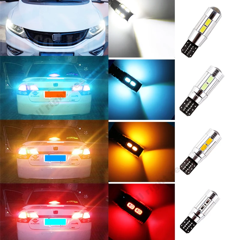 2 шт W5W светодиодный T10 светодиодный Лампы Canbus ОШИБОК 10SMD 5630 авто светодиодный лампы автомобиля Подсветка салона белый, янтарный, желтый цвет