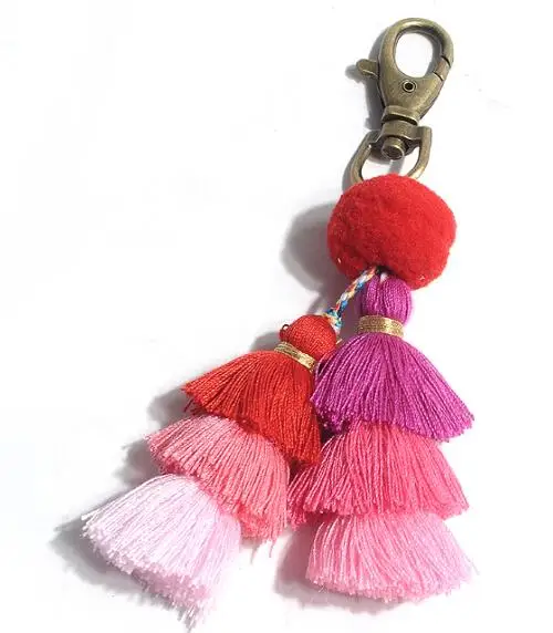 Artilady слойный брелок для ключей с кисточкой для женщин Pom Bag Charm Key holder для девочек ювелирные изделия - Цвет: 05